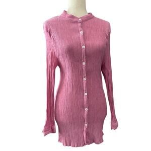 White Fox Crinkle Pink Take Me Out Button Down Shirt Tunic Women's Size M/L